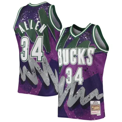 Men's Milwaukee Bucks Ray Allen Purple Hardwood Classics 2000/01 Hyper Hoops Swingman Jersey 01