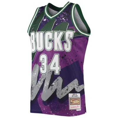 Men's Milwaukee Bucks Ray Allen Purple Hardwood Classics 2000/01 Hyper Hoops Swingman Jersey 02