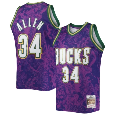 Men's Milwaukee Bucks Ray Allen Purple Hardwood Classics 2000/01 Lunar New Year Swingman Jersey 01