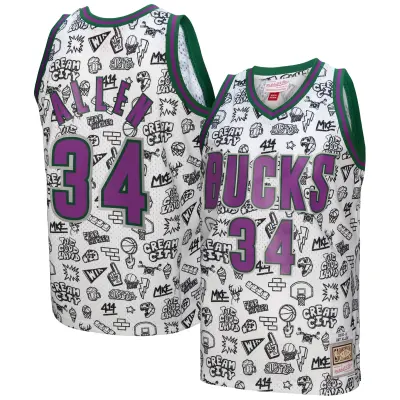Men's Milwaukee Bucks Ray Allen White 2000/01 Swingman Jersey 01
