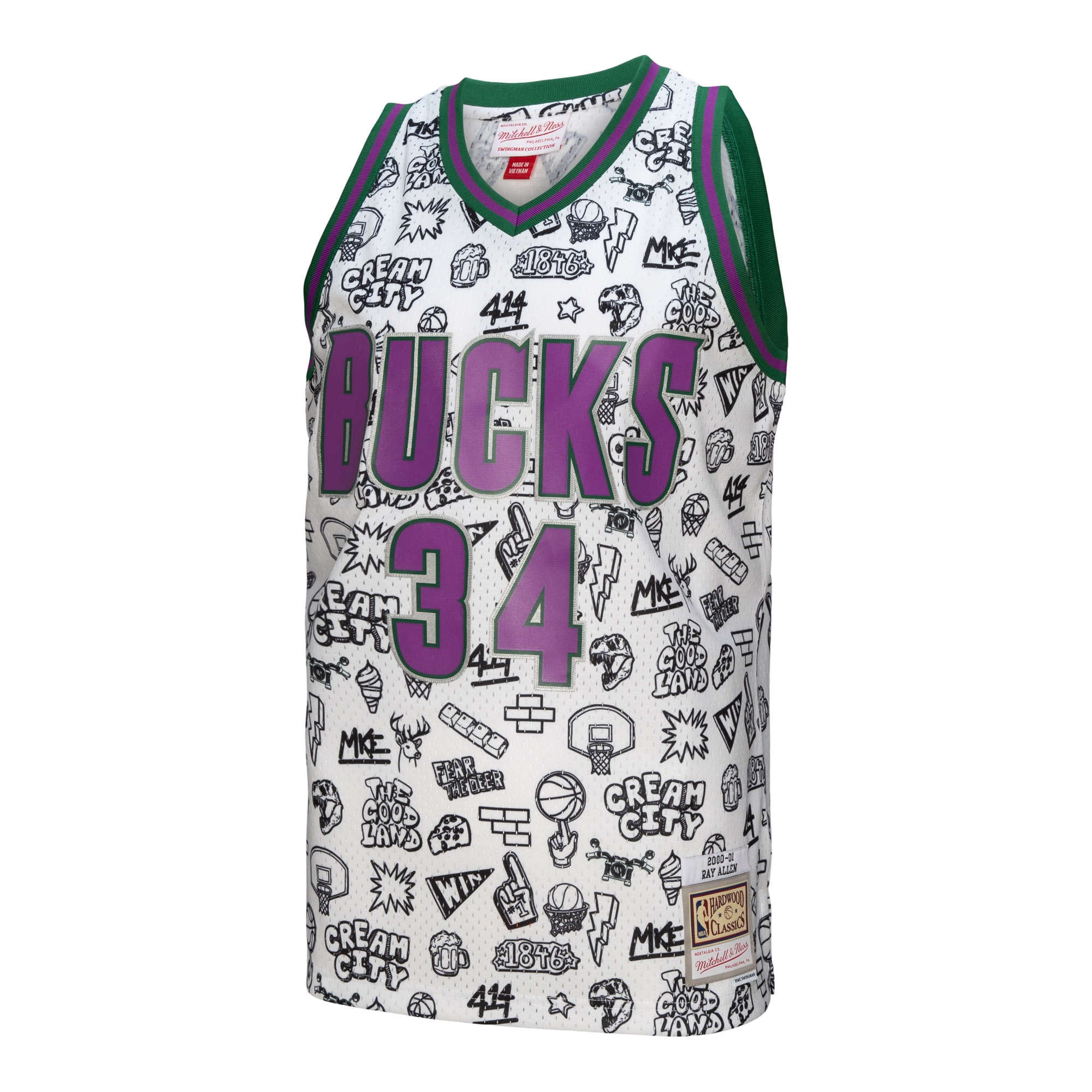 Men's Milwaukee Bucks Ray Allen White 2000/01 Swingman Jersey