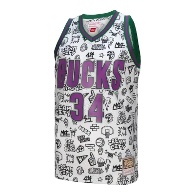 Men's Milwaukee Bucks Ray Allen White 2000/01 Swingman Jersey 02