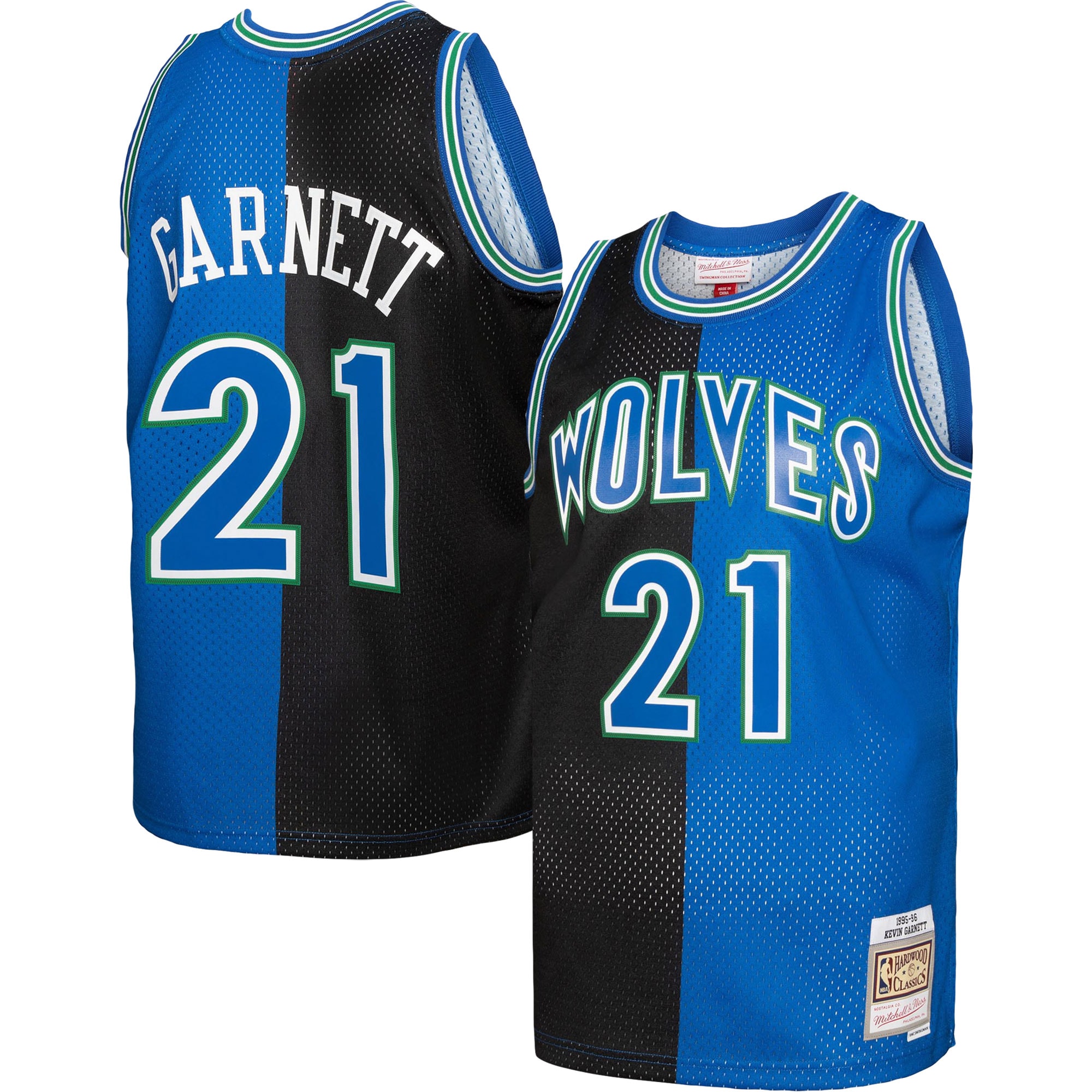 Men's Minnesota Timberwolves Kevin Garnett Black/Blue Hardwood Classics 1995/96 Split Swingman Jersey