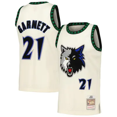 Men's Minnesota Timberwolves Kevin Garnett Cream Chainstitch Swingman Jersey 01