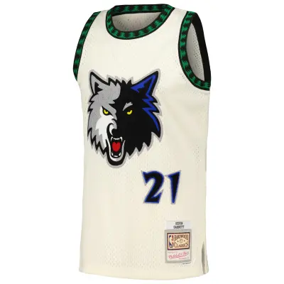 Men's Minnesota Timberwolves Kevin Garnett Cream Chainstitch Swingman Jersey 02