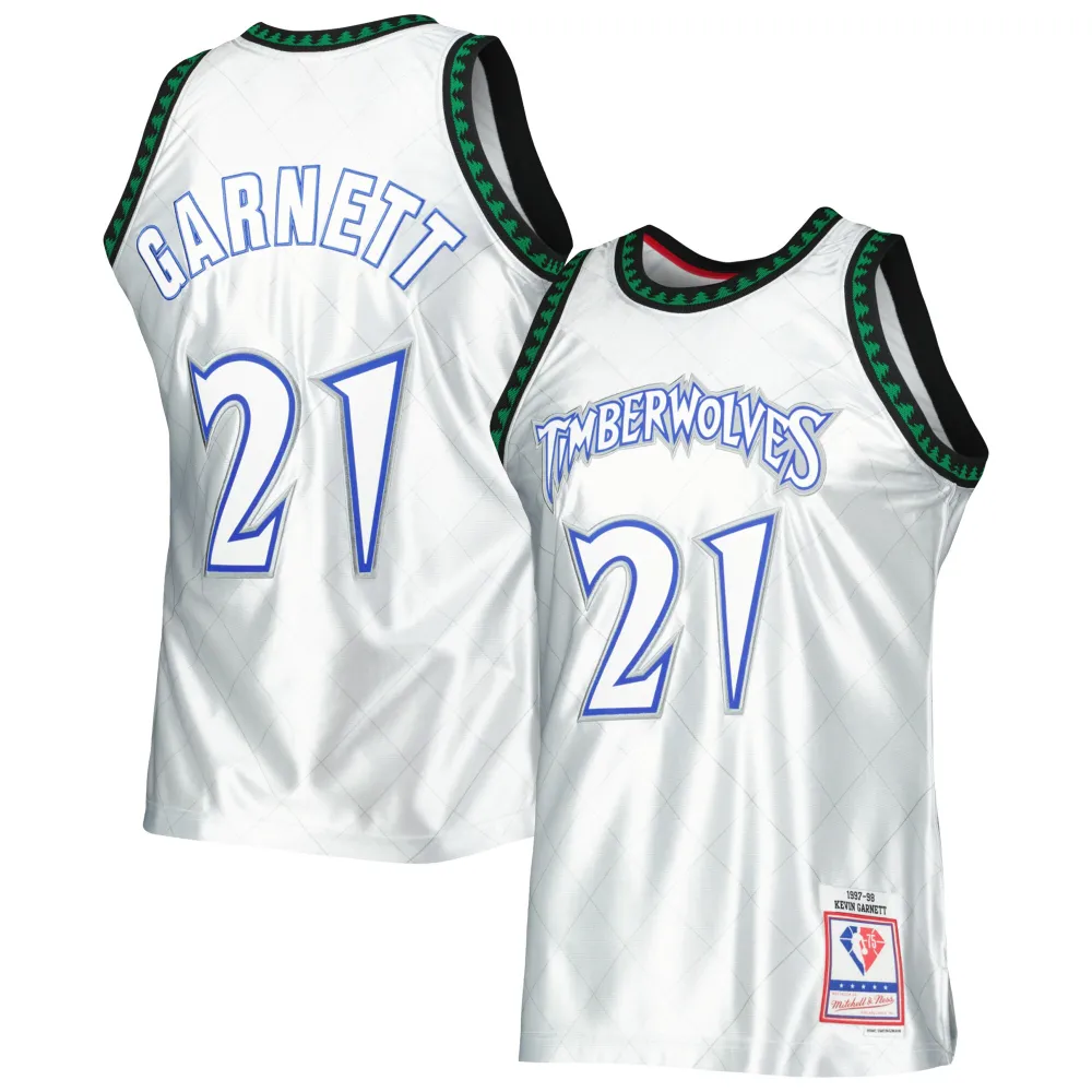Men's Minnesota Timberwolves Kevin Garnett Platinum 1997/98 Hardwood Classics 75th Anniversary Swingman Jersey