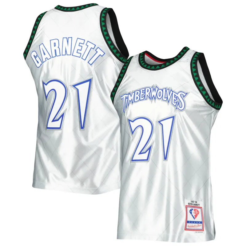 Men's Minnesota Timberwolves Kevin Garnett Platinum 1997/98 Hardwood Classics 75th Anniversary Swingman Jersey