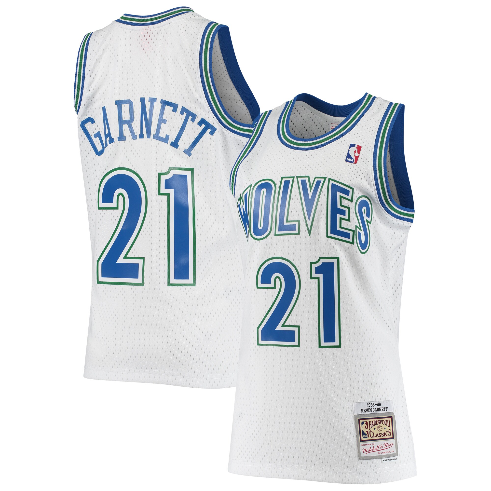 Men's Minnesota Timberwolves Kevin Garnett White 1995/96 Hardwood Classics Swingman Jersey