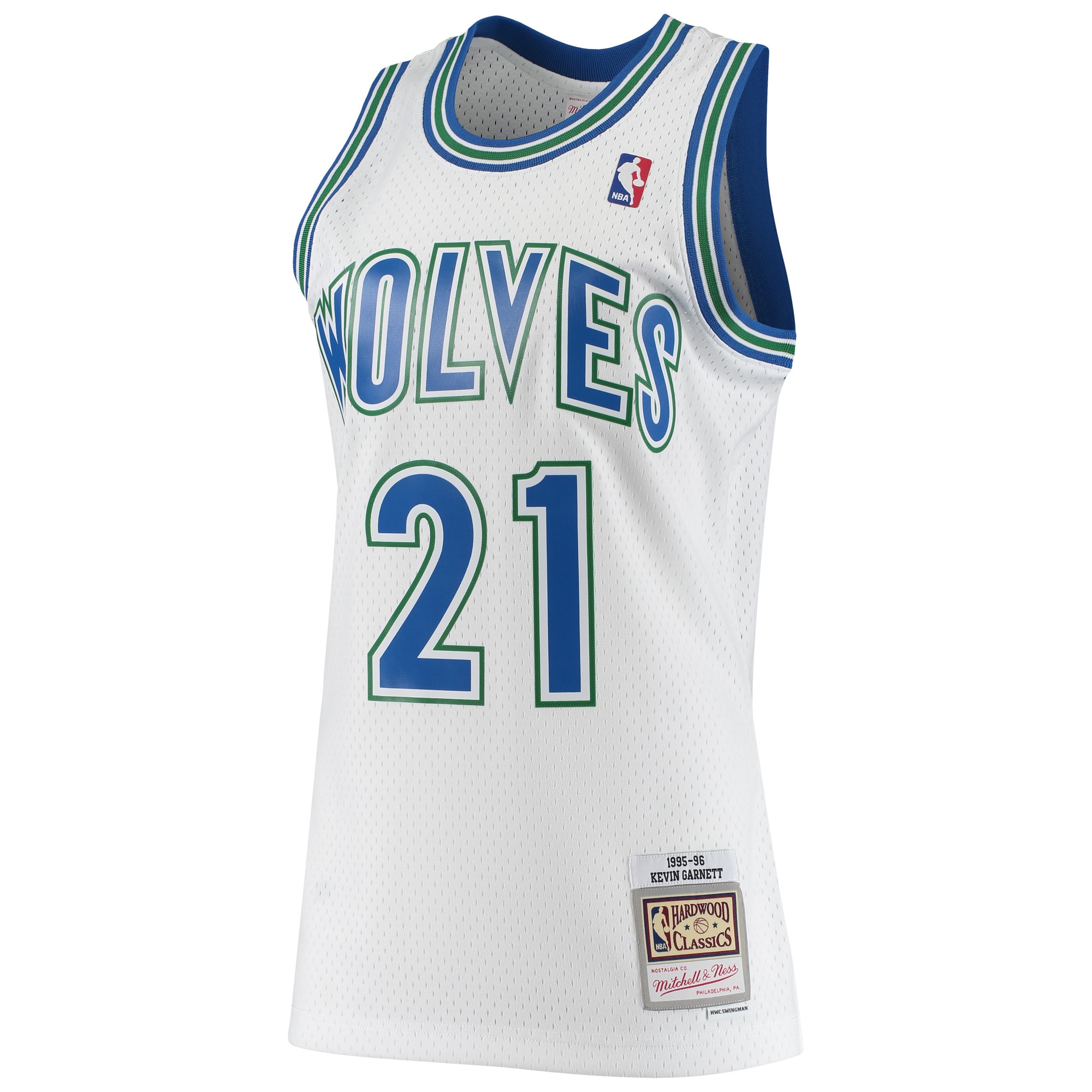 Men's Minnesota Timberwolves Kevin Garnett White 1995/96 Hardwood Classics Swingman Jersey