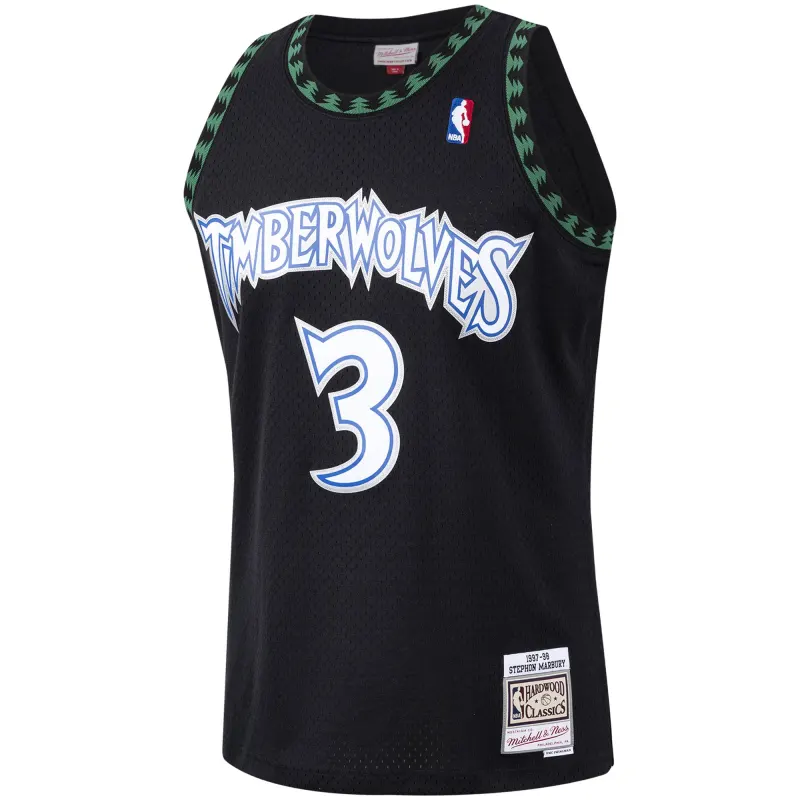 Men's Minnesota Timberwolves Stephon Marbury Black 1997/98 Hardwood Classics Swingman Jersey