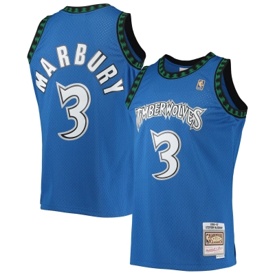 Men's Minnesota Timberwolves Stephon Marbury Blue 1996/97 Hardwood Classics Swingman Jersey 01