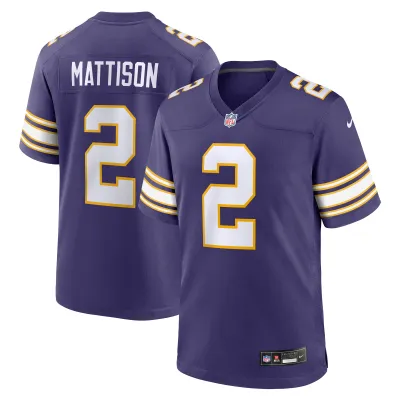 Men's Minnesota Vikings Alexander Mattison Purple Classic Player Game Jersey 01
