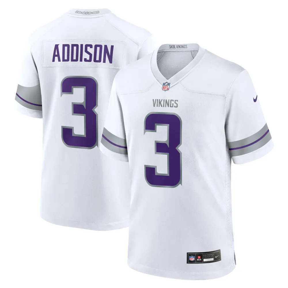 Men's Minnesota Vikings Jordan Addison White Alternate Game Player Jersey