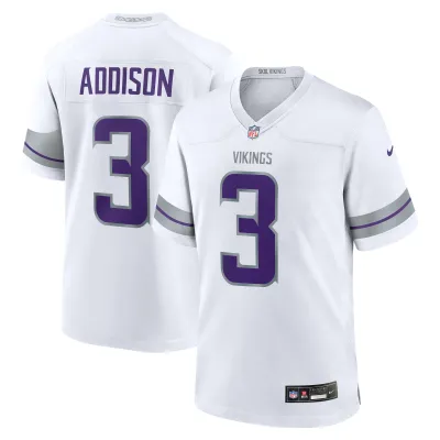 Men's Minnesota Vikings Jordan Addison White Alternate Game Player Jersey 01