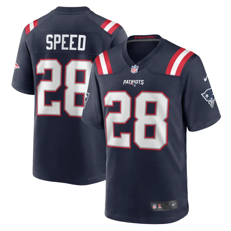 Men's New England Patriots Ameer Speed  Navy Team Game Jersey