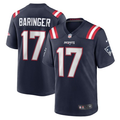 Men's New England Patriots Bryce Baringer  Navy Team Game Jersey 01