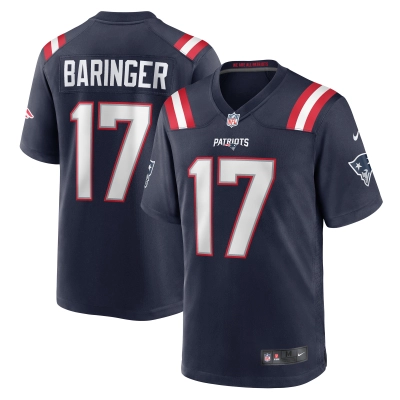 Men's New England Patriots Bryce Baringer  Navy Team Game Jersey 01