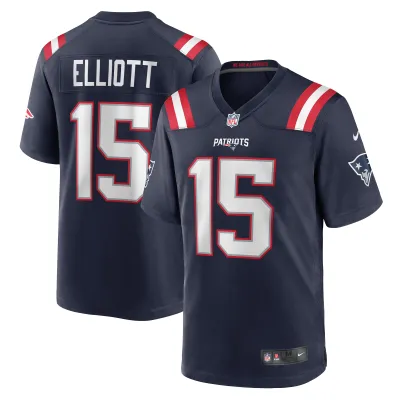 Men's New England Patriots Ezekiel Elliott Navy Game Player Jersey 01