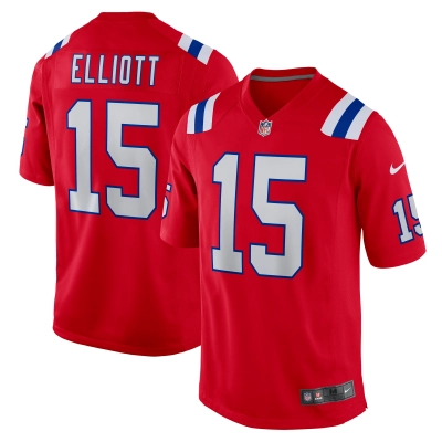 Men's New England Patriots Ezekiel Elliott Red Alternate Game Player Jersey 01