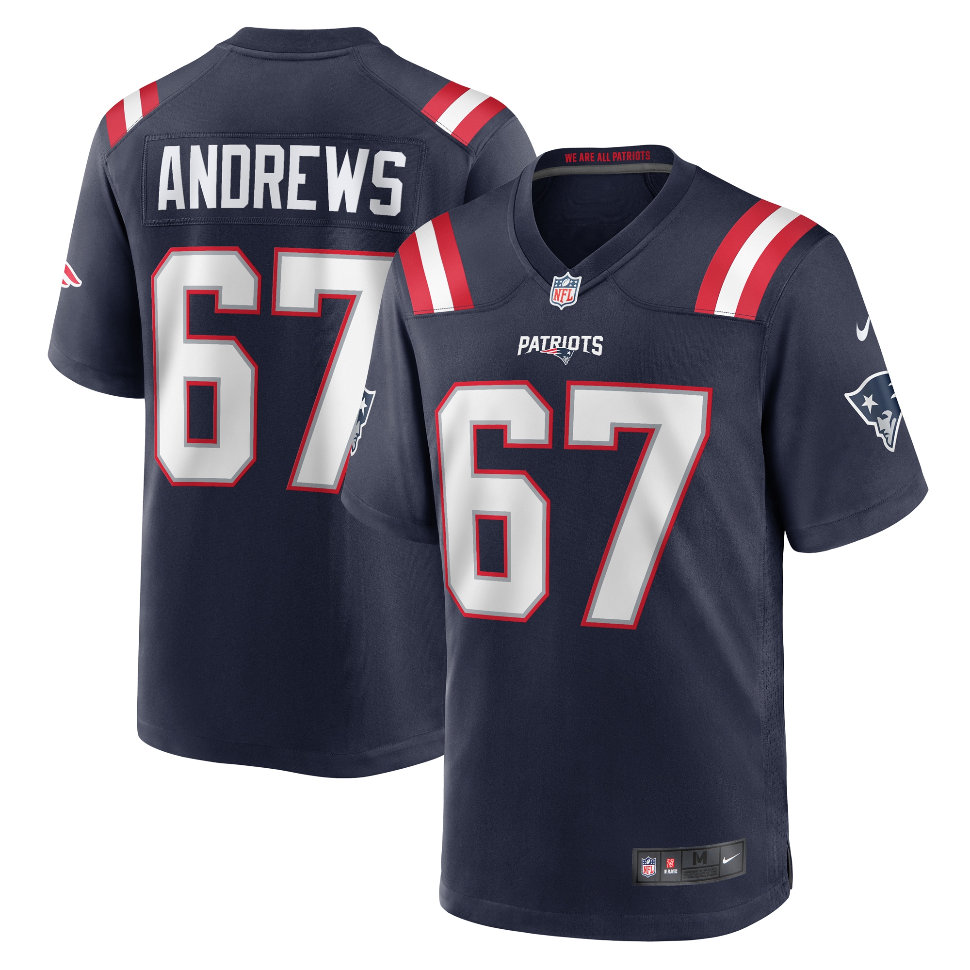 Men's New England Patriots Jake Andrews  Navy Team Game Jersey