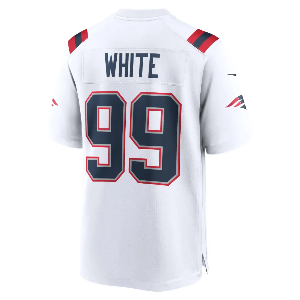 Men's New England Patriots Keion White  White Game Jersey