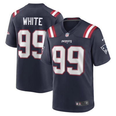 Men's New England Patriots Keion White Navy 2023 NFL Draft Pick Game Jersey 01