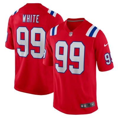 Men's New England Patriots Keion White Red Alternate Team Game Jersey 01