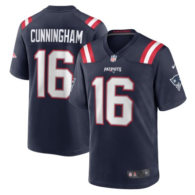 Men's New England Patriots Malik Cunningham  Navy Team Game Jersey 01