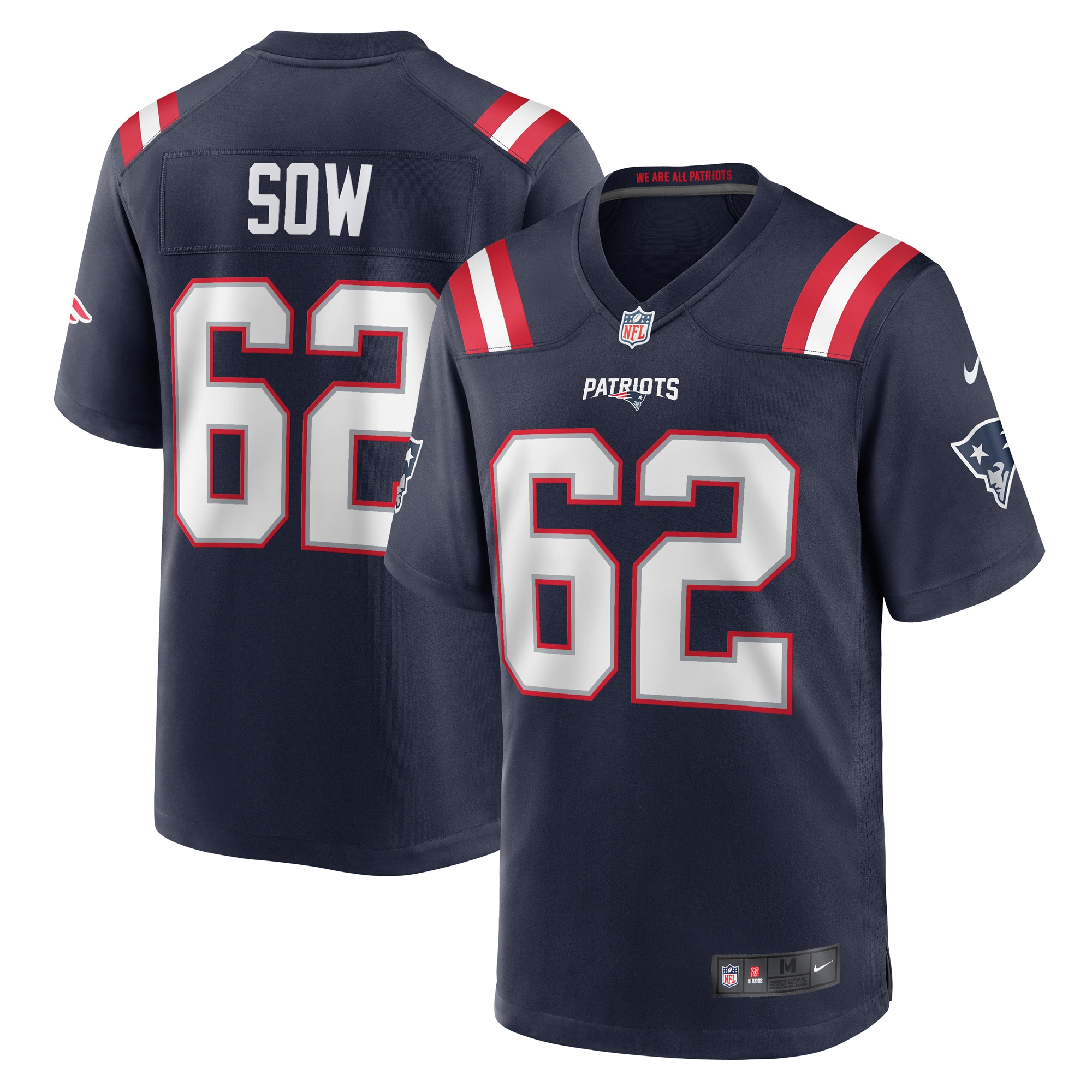 Men's New England Patriots Sidy Sow  Navy Team Game Jersey