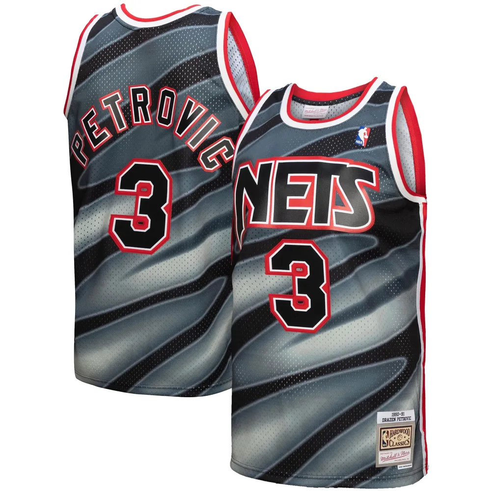 Men's New Jersey Nets Drazen Petrovic Black 1990/91 Hardwood Classics Reload 3.0 Swingman Jersey
