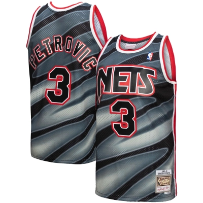 Men's New Jersey Nets Drazen Petrovic Black 1990/91 Hardwood Classics Reload 3.0 Swingman Jersey 01