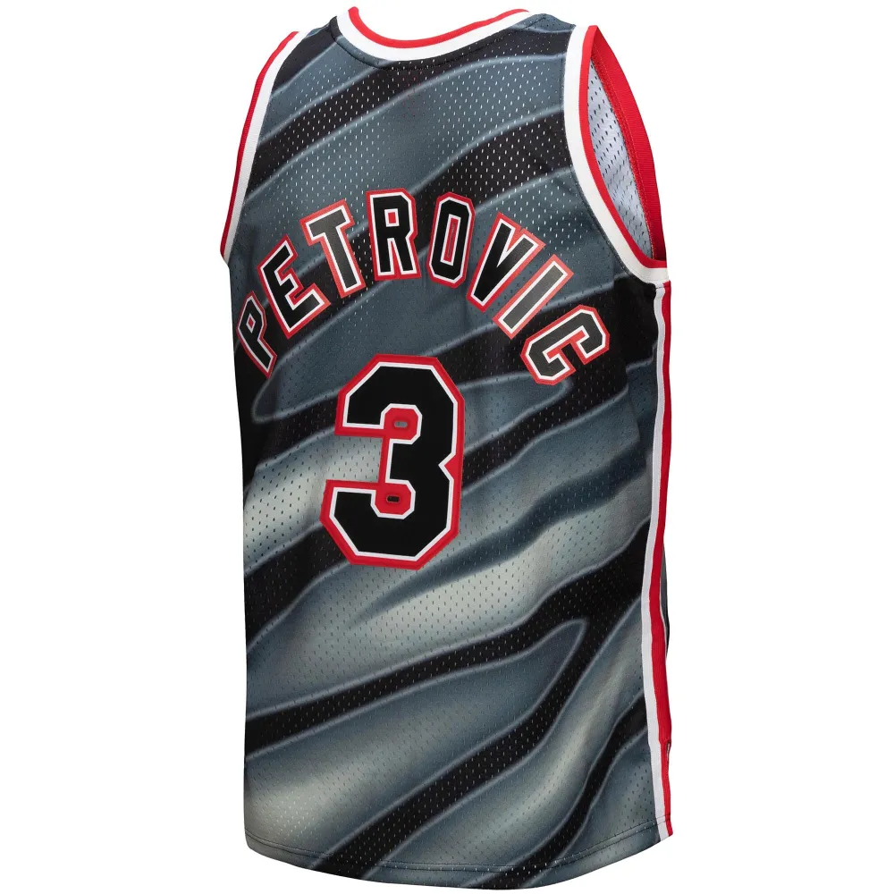 Men's New Jersey Nets Drazen Petrovic Black 1990/91 Hardwood Classics Reload 3.0 Swingman Jersey