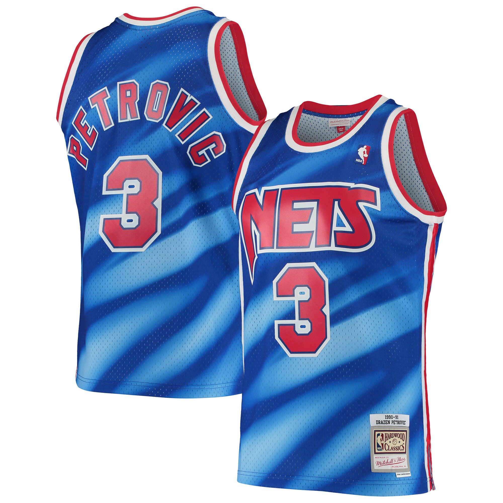 Men's New Jersey Nets Drazen Petrovic Blue 1990/91 Hardwood Classics Swingman Jersey