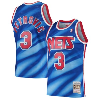 Men's New Jersey Nets Drazen Petrovic Blue 1990/91 Hardwood Classics Swingman Jersey 01