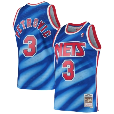 Men's New Jersey Nets Drazen Petrovic Blue 1990/91 Hardwood Classics Swingman Jersey 01
