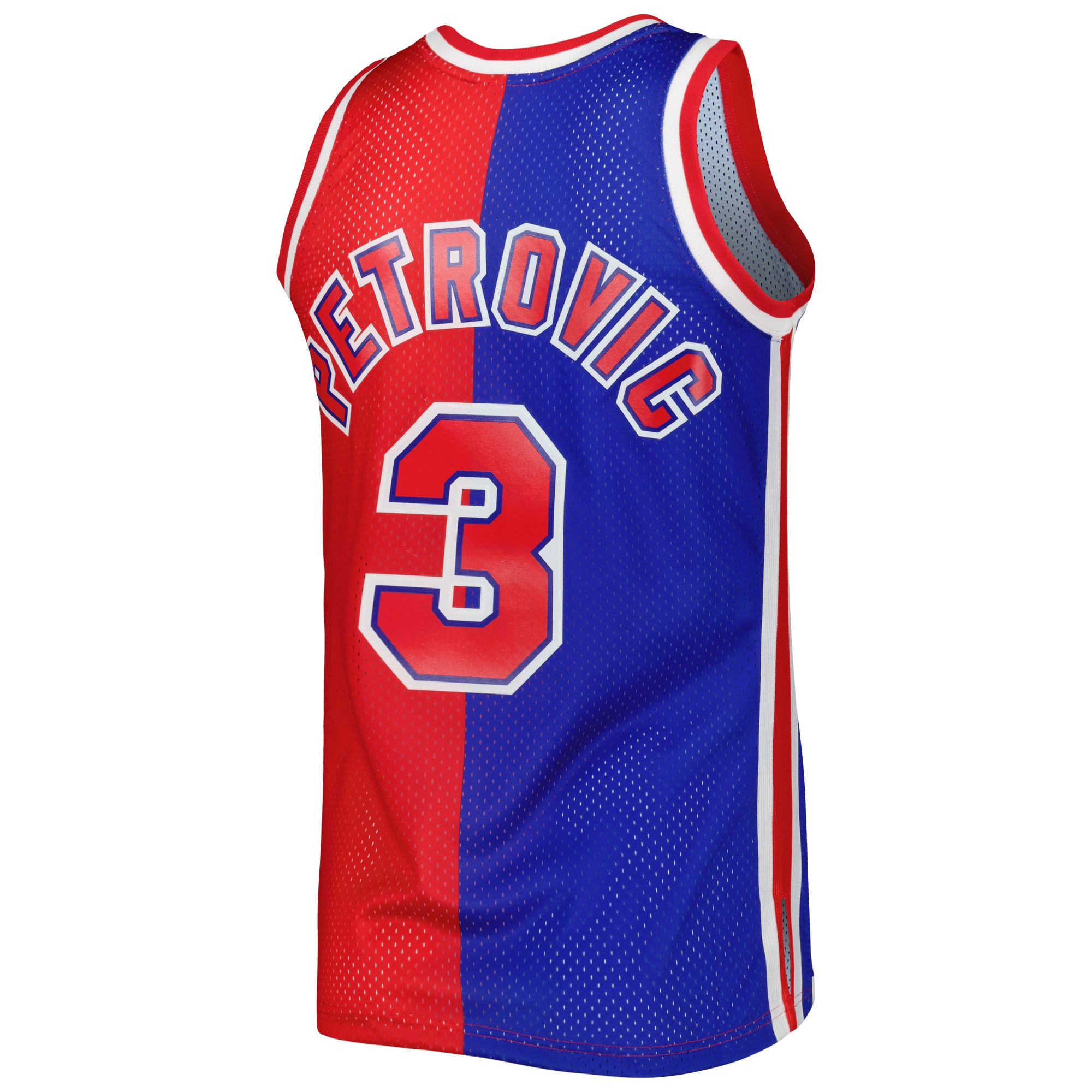 Men's New Jersey Nets Drazen Petrovic Blue/Red Hardwood Classics 1992/93 Split Swingman Jersey