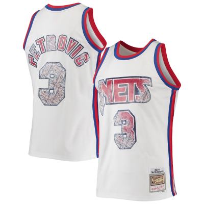 Men's New Jersey Nets Drazen Petrovic White 1992/93 Hardwood Classics NBA 75th Anniversary Diamond Swingman Jersey 01