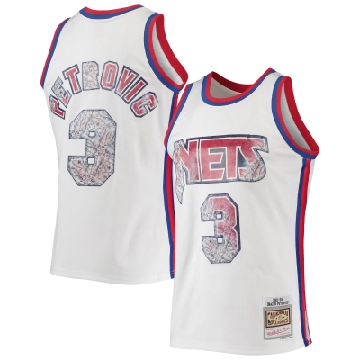 Men's New Jersey Nets Drazen Petrovic White 1992/93 Hardwood Classics NBA 75th Anniversary Diamond Swingman Jersey 01
