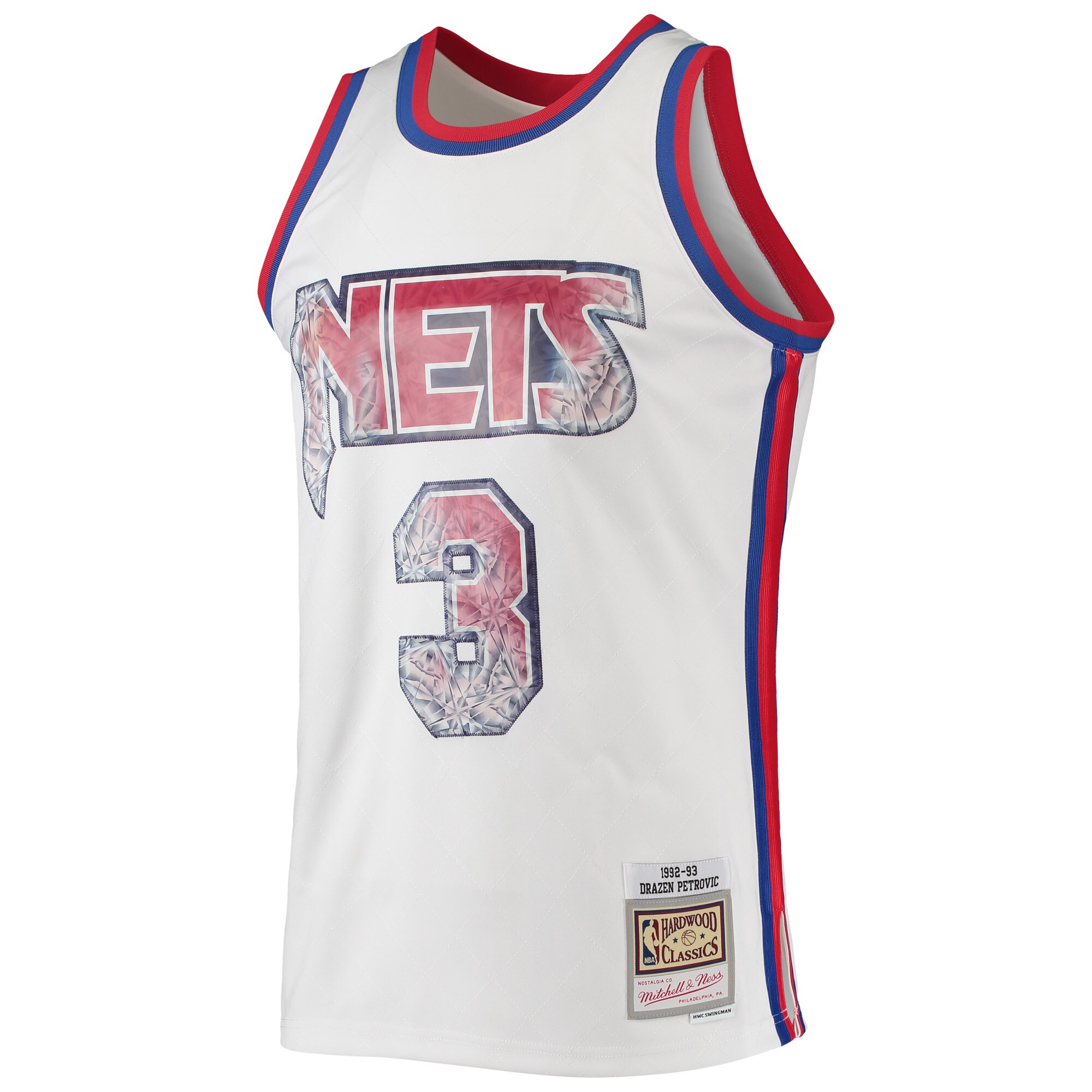 Men's New Jersey Nets Drazen Petrovic White 1992/93 Hardwood Classics NBA 75th Anniversary Diamond Swingman Jersey