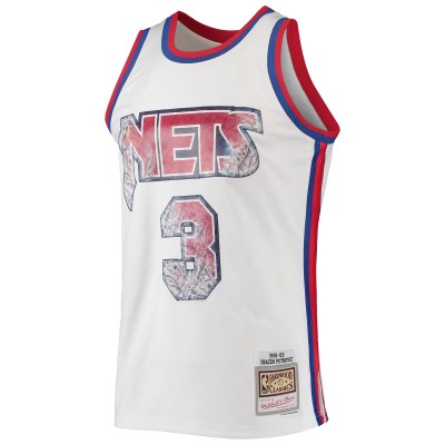 Men's New Jersey Nets Drazen Petrovic White 1992/93 Hardwood Classics NBA 75th Anniversary Diamond Swingman Jersey 02