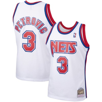 Men's New Jersey Nets Drazen Petrovic White 1992/93 Hardwood Classics Swingman Jersey 01