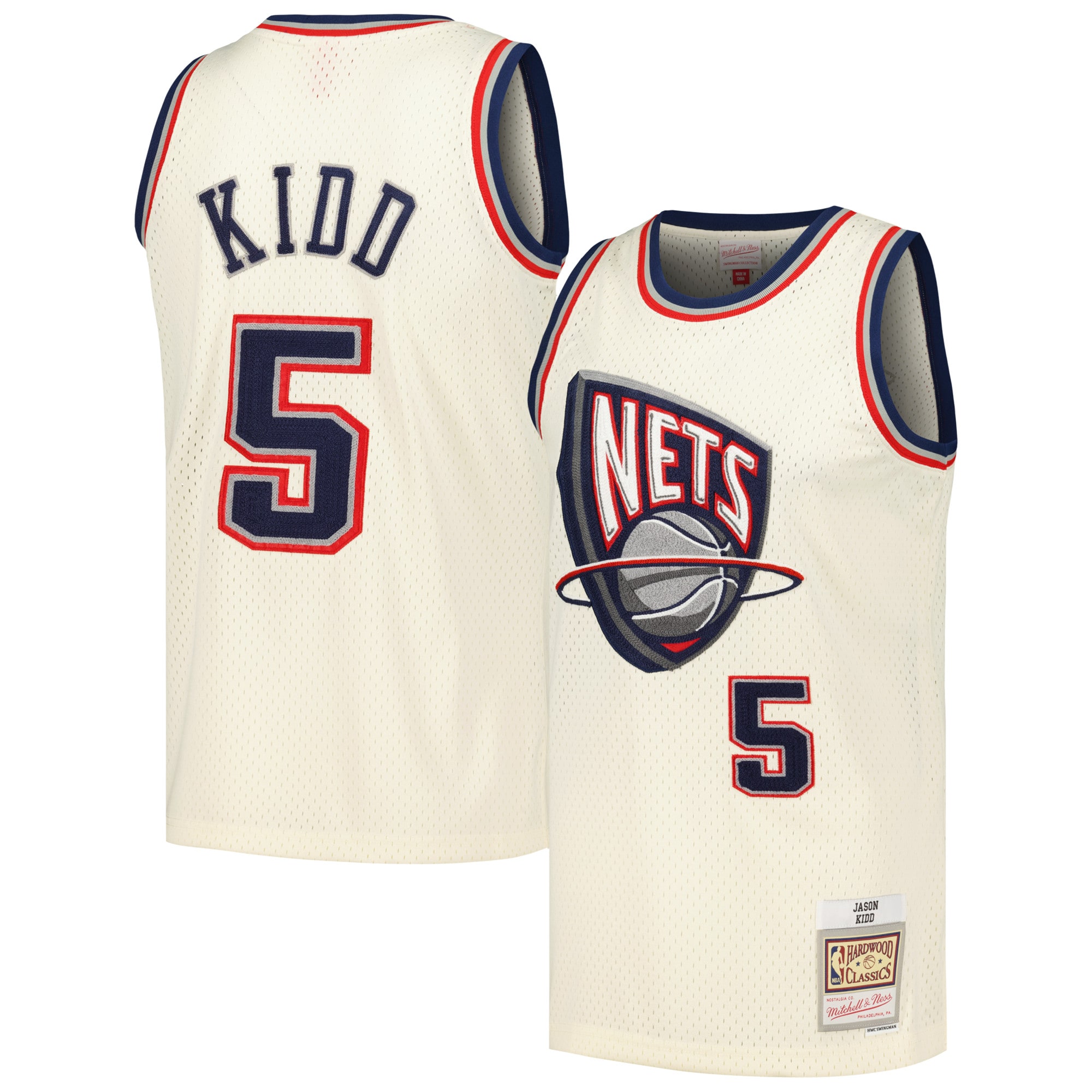 Men's New Jersey Nets Jason Kidd Cream Chainstitch Swingman Jersey