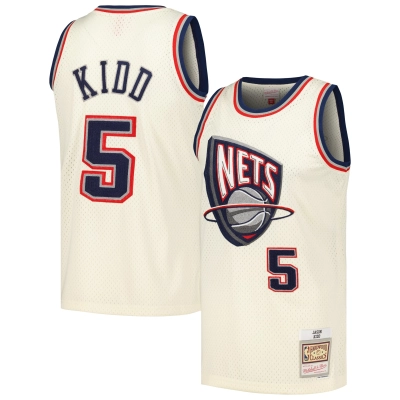 Men's New Jersey Nets Jason Kidd Cream Chainstitch Swingman Jersey 01