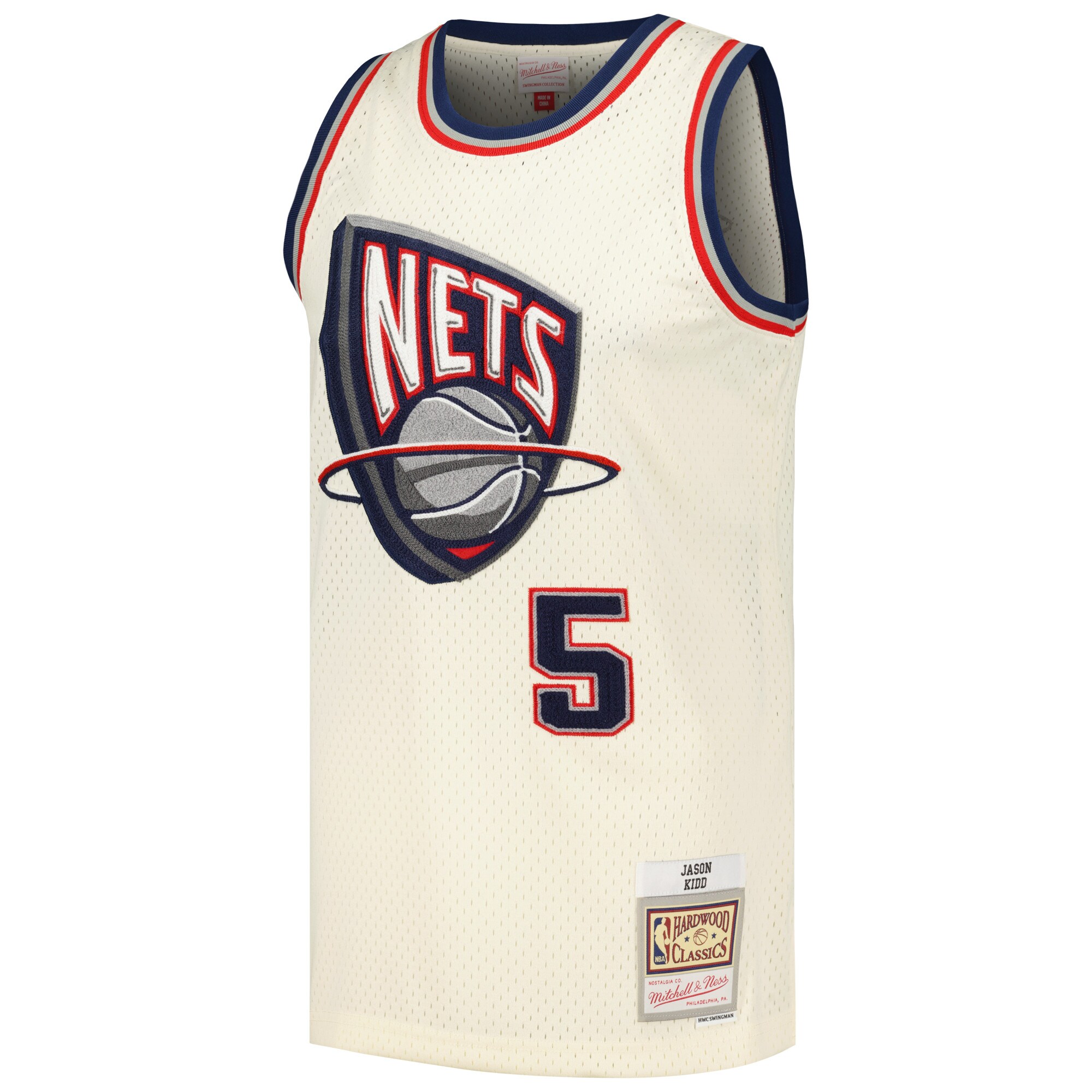 Men's New Jersey Nets Jason Kidd Cream Chainstitch Swingman Jersey