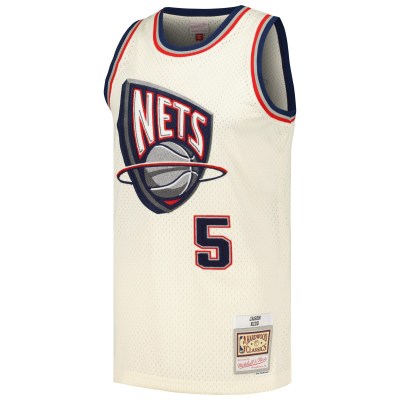 Men's New Jersey Nets Jason Kidd Cream Chainstitch Swingman Jersey 02
