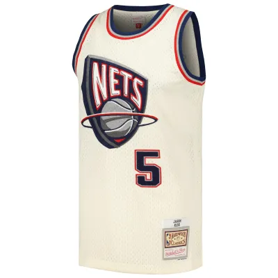 Men's New Jersey Nets Jason Kidd Cream Chainstitch Swingman Jersey 02