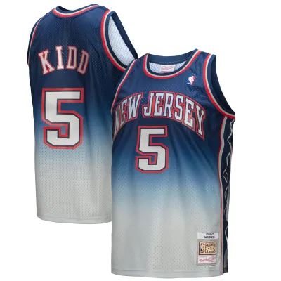 Men's New Jersey Nets Jason Kidd Gray/Blue 2006/07 Hardwood Classics Fadeaway Swingman Jersey 01