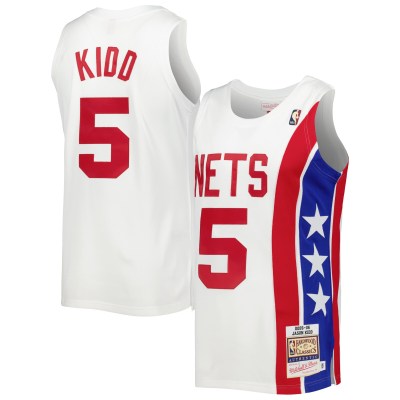 Men's New Jersey Nets Jason Kidd White Hardwood Classics Swingman Jersey 01
