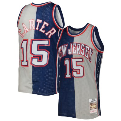 Men's New Jersey Nets Vince Carter Navy/Gray Hardwood Classics 2006/07 Split Swingman Jersey 01