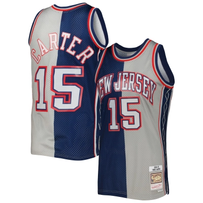 Men's New Jersey Nets Vince Carter Navy/Gray Hardwood Classics 2006/07 Split Swingman Jersey 01
